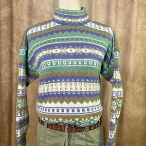 Vintage Fair Isles Sweater 90s Knit Multicolor Long Sleeve Nordic Ski Cabincore